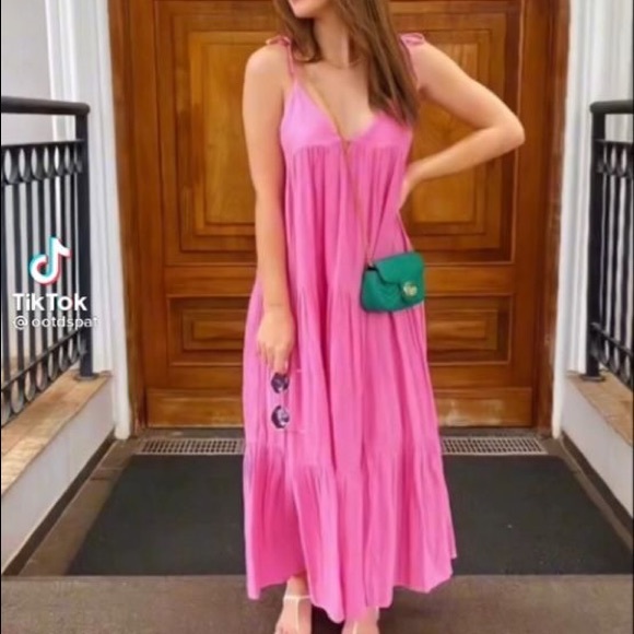 Zara Tiered Chiffon Midi Dress NWT - Picture 6 of 16